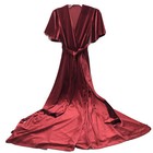 Velvet Rust Maroon Bridesmaid Gown Sz 6 Slit Party Prom Dress Long V-neck Belt