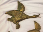 3 Vintage Mcm Brass Geese Birds In Flight Set Solid Brass Wall Decor Birds