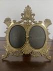 Vtg Stunning Victorian Style Brass Ornate Oval Double Photo Easel Picture Frame