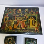 Lot 3 Large Old Russian Lacquer Paper Mache Boxes Hand Painted Ussr Folk Art 