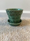 Vintage Mccoy Green Flower Planter Pot Quilted Block W  Leaves 4  Tall