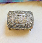 Vtg Silver Plated Footed Trinket Box Jewelry Casket Classical Scene Red Velvet