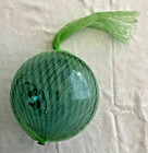 Vintage Japanese Glass Fishing Float 4 Inches Aqua Blue With Net
