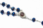 Deep Blue Crystal Beads Rosary Catholic Necklace Holy Soil Medal Cross Crucifix 