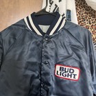 Vintage Bud Light Jacket Men Large Blue Bomber Satin Patch 80s Usa Made Beer