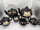Vintage Black Cat Tea Set   Gold Wheat Tea Set Lot 6pc Japan 1950s Mcm Kitsch