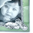 Vintage Baby Shoes Photo Frame Green Enamel Silver Tone 3 5x5 Keepsake