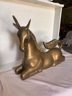 Vintage Brass Unicorn Figurine Lying Korea Mythical Statue