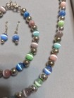 Vintage Sterling Silver Cat   s Eye Jewelry Set   19  Necklace  7  Bracelet     