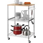 3-tier Rolling Kitchen Cart Microwave Cart W  Oak Top Drawer Hooks Chrome New