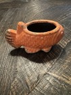 Ceramic Vintage Orange Glaze Gloss Fish Flower Pot Planter Distressed Beach