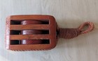 Wooden Triple Pulley Block Red Stained Hardwood Rope Loop Nautical Decor 8 Inch