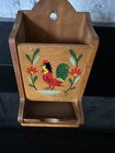 Vintage Wood Match Holder With Painted Rooster Made In Japan 