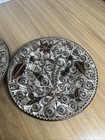 Vintage Turkish Etched Copper Hanging Plates  Floral Multicolor By Gulnur