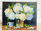 Hydrangea Floral Original Oil Painting Art Impasto Flower Still Life 8x10 In