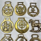 Brass Horse Medallion Lot Of 16 Antique To Vintage Crescent Bird Train Crown