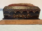 Antique Victorian Black Papier Mache Sewing Needle Button Box W Pin Cushion Top