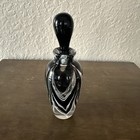 Vtg Art Glass Black   Clear Perfume Bottle With Stopper Hand Blown 6    Tall
