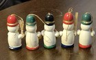  5  Vintage Snowman Wood Ornaments Christmas Ornaments Mcm Hand Painted