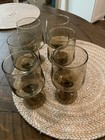 Vintage Libbey Tawny Smoked Glass  Stemmed Wine Glasses  Set Of 6