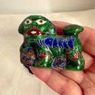 Miniature Chinese Foo Dog Guardian Lion Vintage Green Enameled Brass Figurine