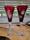 Vintage Waterford Cut To Clear Crystal Snow Crystals Ruby Red Champagne Flutes