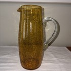 Vtg Handblown Amber Crackle Glass Cocktail martini Pitcher 9 25   
