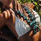 Blue Tide Squash Blossom Necklace     Natural Fox Turquoise   Sterling Silver