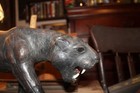 20  Vintage Mcm Style Leather Wrapped Big Cat Black Panther Statue Figure 