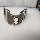 Vtg Silver Tone Black White Cameo Cuff Bracelet