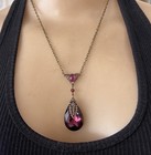 Vintage Necklace Art Nouveau Pendant Antique Amethyst Czech Glass Rhinestone
