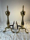 Vintage Brass Andirons Fireplace Set Iron Supports Colonial Hearth Decor