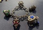 Antique Etruscan Revival Charm Bracelet Gypsy 800 Silver Glass Gemstones 63g