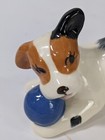 Vintage Fox Terrier Puppy Dog Ceramic Figurine W blue Ball Tri-color 3 x5 