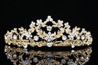 Bridal Wedding Crystal Rhinestone Prom Gold Crown Tiara V660