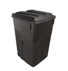 Tough 45 Gallon Wheeled Heavy Duty Plastic Garbage Can  Attached Lid  Black