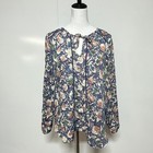 Lucky Brand Top Blouse Tunic Womens Large Blue Floral Long Sleeve Cottagecore