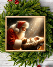 Jesus   Santa Kneeling Christmas Nativity Holiday Wall Art Poster Painting Print
