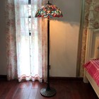 Hand Crafted Tiffany-style 2 Light Victorian Stained Glass Floor Lamp 18  Shade