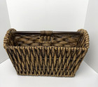 Vintage Wicker Magazine Basket Record Holder Organizer Rectangle Accent Handle
