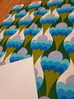 Awesome Rare Vintage Mid Century Retro 70s Olive Blu Lavender Scale Drops Fabric