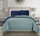 Embossed Geometric Reversible Bedspread quilt coverlet With Sham Set  navy  Quee