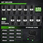1 2  Drive Deep 6-point Impact Socket Set 11 Pcs Metric Spindle Axle Nut Sockets