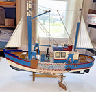 Vintage Hand Made Wooden Fishing Boat Model On Stand Nautical Decor 17  Long