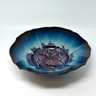 Bill Campbell Signed Art Pottery Large 13  Bowl Blue Purple Drip Glaze Lotus Vtg
