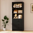 71  H Tall Bookshelf With Drawers bookcase Storage Cabinet W 3-tier Open Shelves
