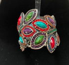 Gypsy Jewel Brand- Rhinestone Leaves   Silver Tone Hinged Statement Bracelet G59