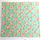 Tied Quilt Crib Blanket Leaf Print Green Cotton 39x36  Signed 2012 Handmade