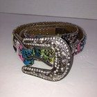 Nocona N4410897-28 Girls Brown Multicolor Silver Leather Rhinestone Studded Belt