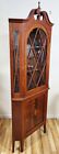 Antique American 20th C Hepplewhite Inlaid Mahogany Corner Curio Cabinet Vitrine